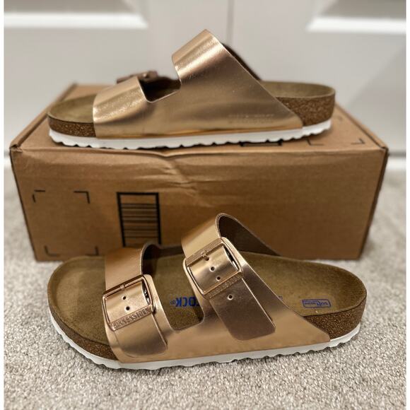 Birkenstock Arizona Soft Footbed Sandal Copper Leather Size 39 EU 8 L 6 M NWOB - Picture 3 of 12